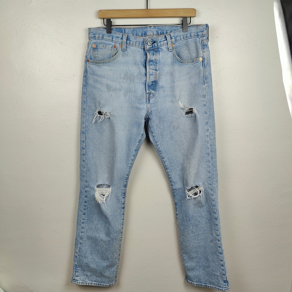 Levis 501 93 Jeans Mens 34x32 Distressed Light‎ Wash Denim Preppy Classic